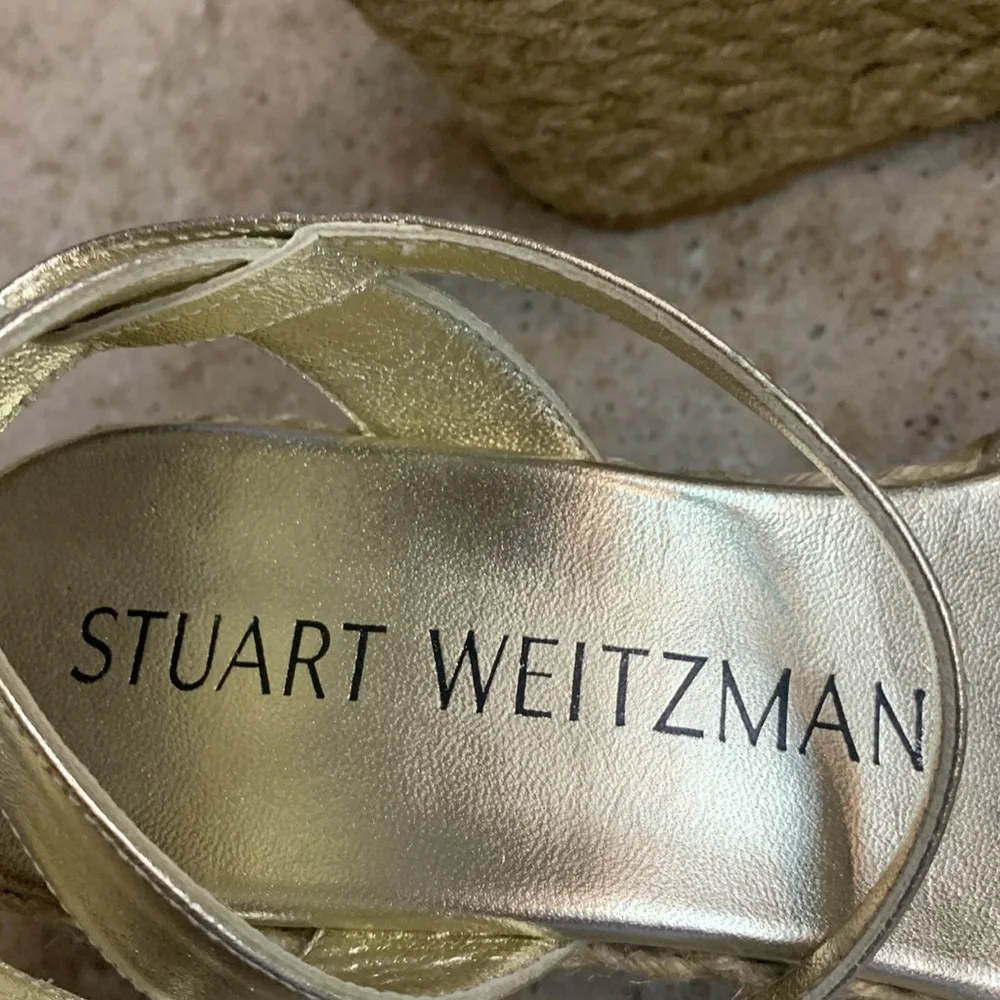 NWOT Stuart Weitzman Playa Metallic Leather Wedge Espadrilles Size 8